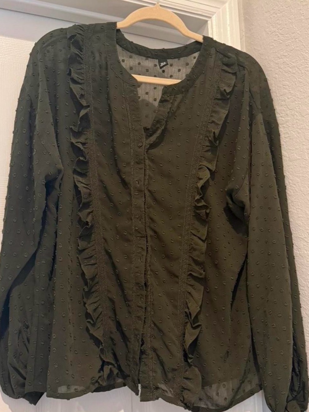 Olive Ruffle Front Women's Blouse